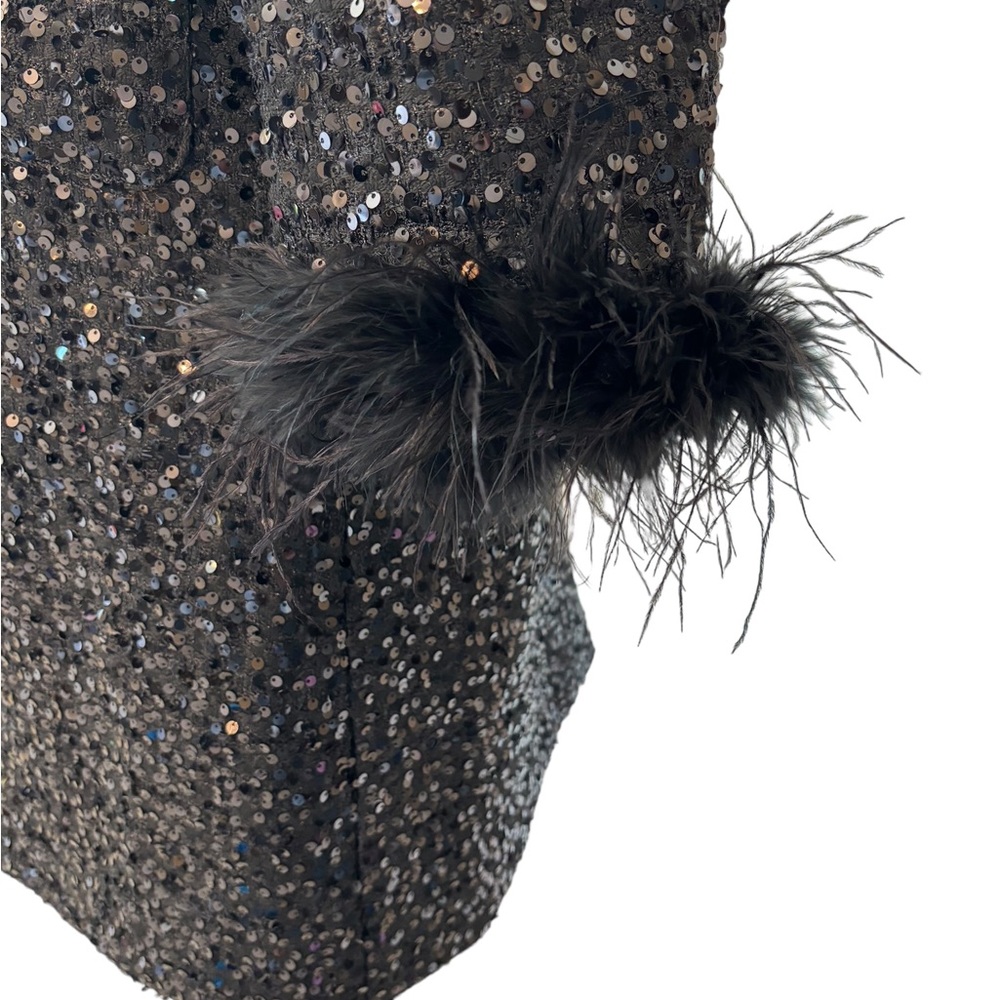 Black Sequin Faux Fur Long Jacket - Picture 6 of 10